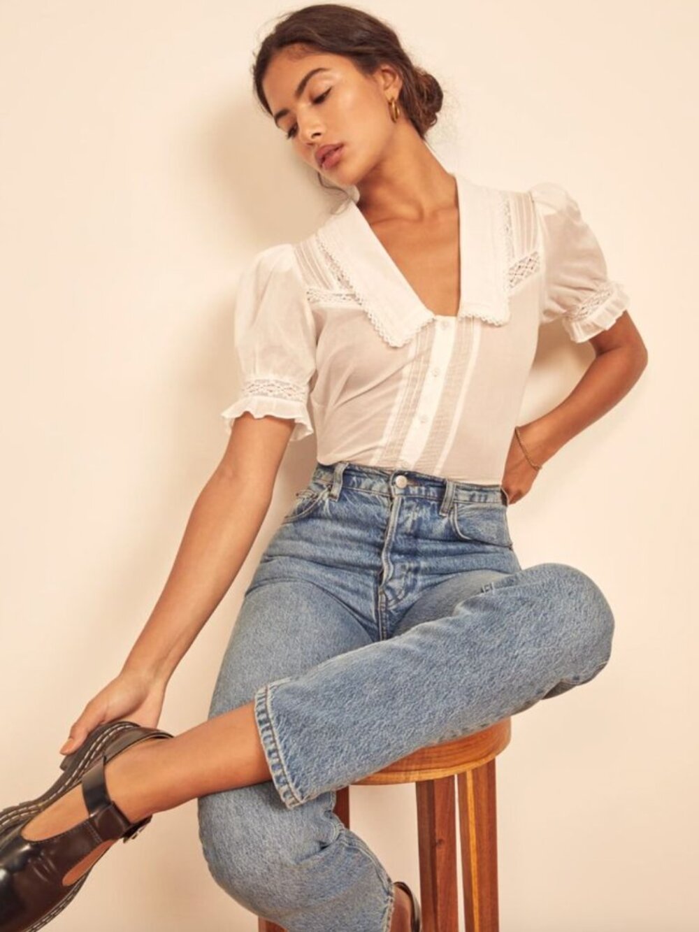White Reformation Yara Blouse Size Small